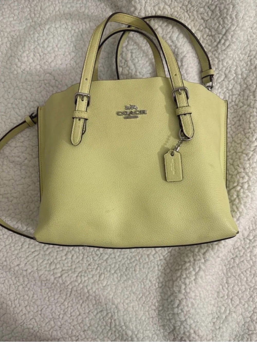 Coach Pebble Leather Satchel in Light Yellow